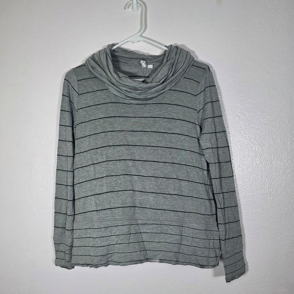 Cable & Gauge Gray Striped Cowl Neck Knit Top Long Sleeve Women's M